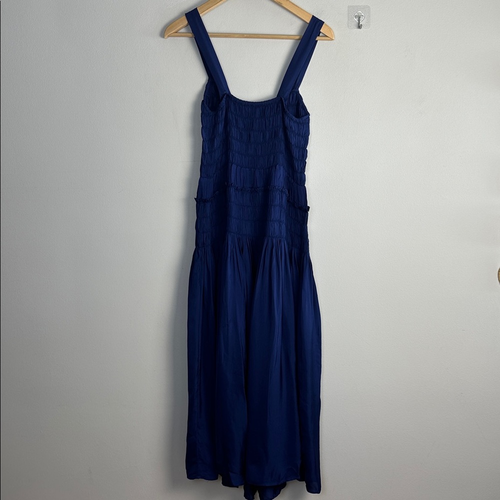 NEW J. Crew Smocked Midi Dress Blue Medium Flowy Adjustable Straps Fit & Flare - Picture 8 of 16